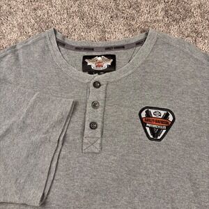 Vintage Harley-Davidson Shirt Mens XL Gray Henley Short Sleeve Embroidered Biker